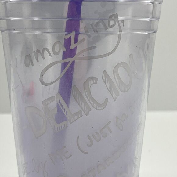 Starbucks Tumbler Plastic w/ Lid & Straw Venti Acrylic 2012 Cold Cup Slogan 16oz - Picture 10 of 12